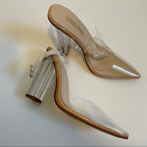🌟 New with Box - All Clear Chunky Pointed Toe Heels - Picture 7 of 14
